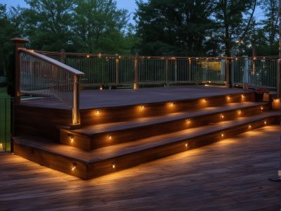Multi-level wood deck with lighting