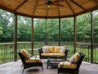 Screened gazebo with comfortable seating