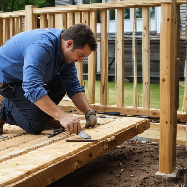 Professional deck builder working on outdoor project
